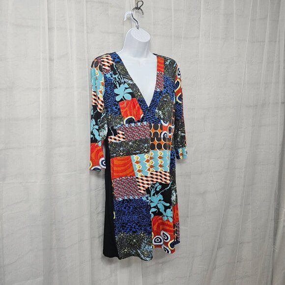 Papillon Black Blue Mini Dress Patchwork Retro Y2K Artsy Club XL - Picture 4 of 11
